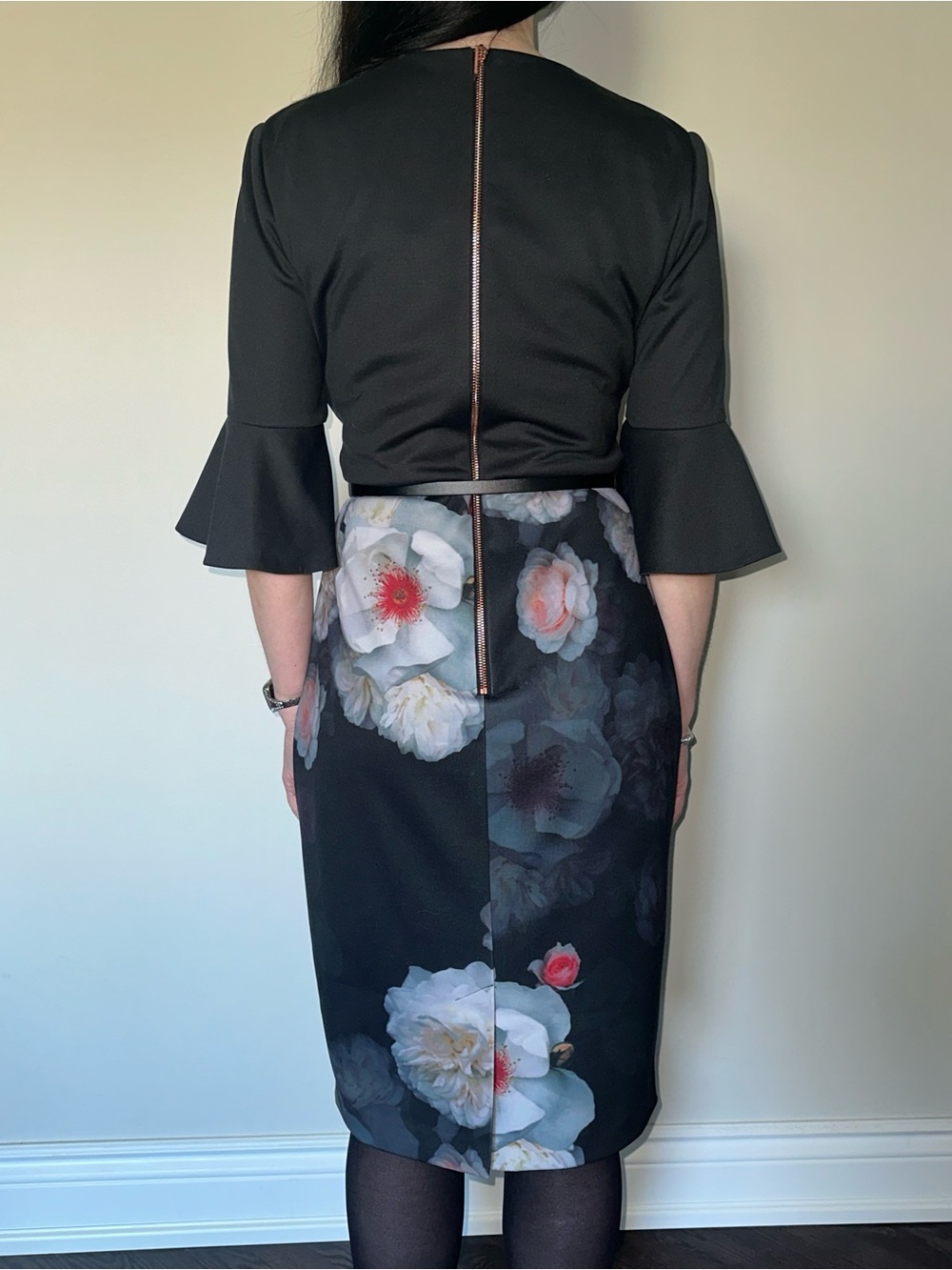 Ted Baker Black Floral Belted Sheath Dress - Picture 3 of 4